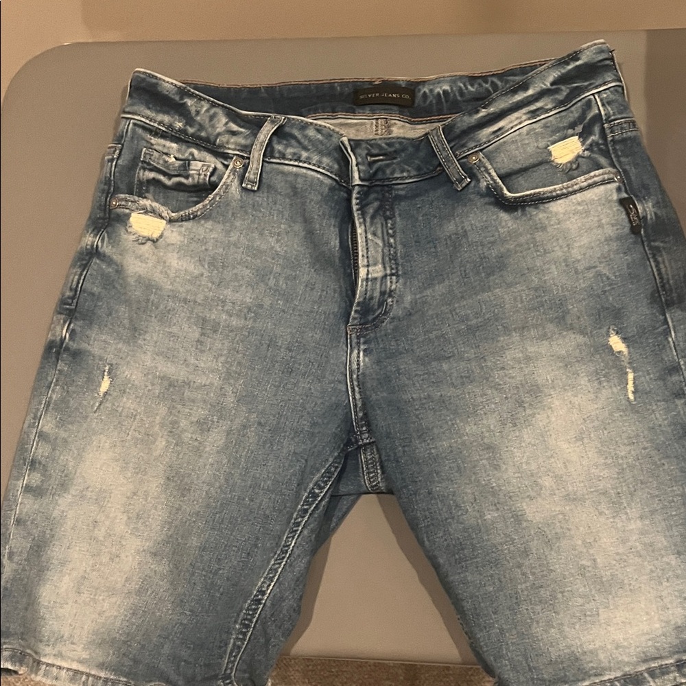 River Island Light Blue Distressed Jean Shorts